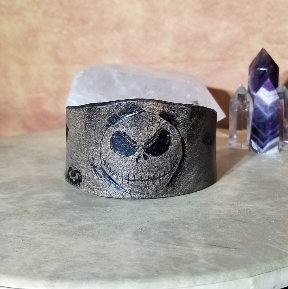 Jack Skellington Hand Tooled Leather Bracelet